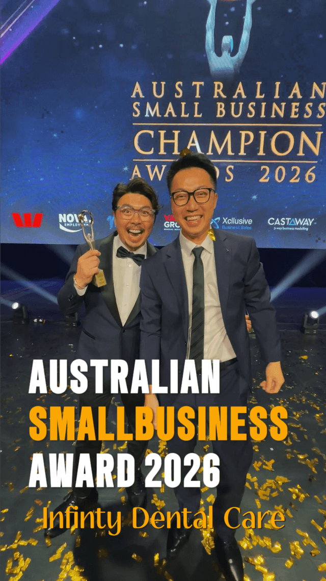 Infinity Dental Care accepting the Australian Small Business Champion Award 2026